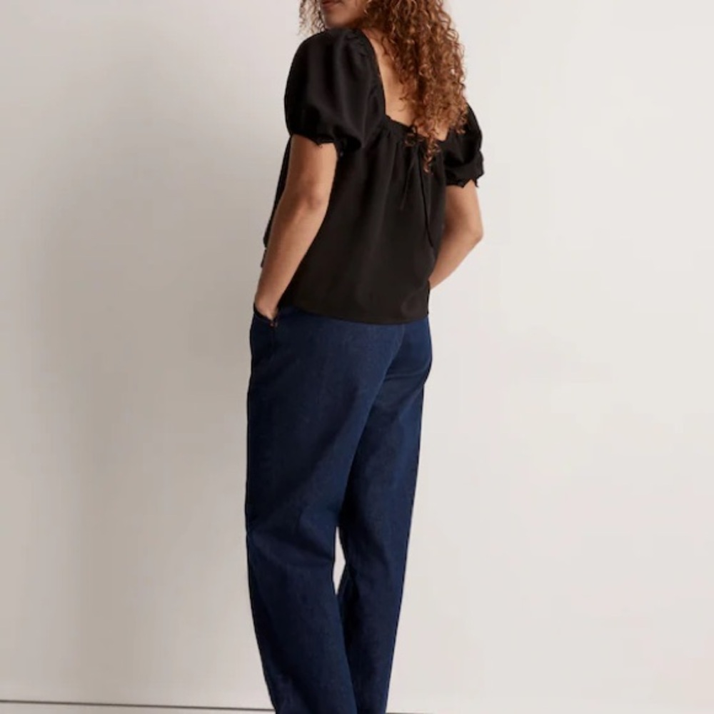 Madewell women’s seersucker bubble sleeve top in black size large - Picture 2 of 5